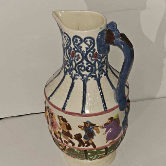 Atlantic Mold Decorative German Painted Pitcher Old World Circa. 1970 Vintage - Picture 8 of 16